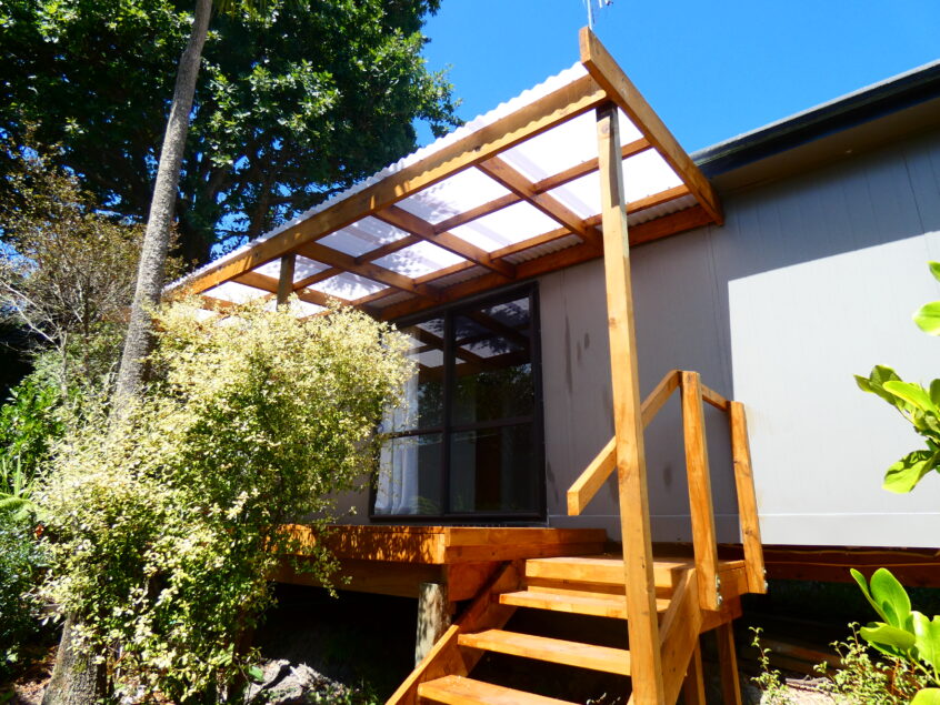 Opal white polycarbonate roofing diffusing the sun from Sunnyside