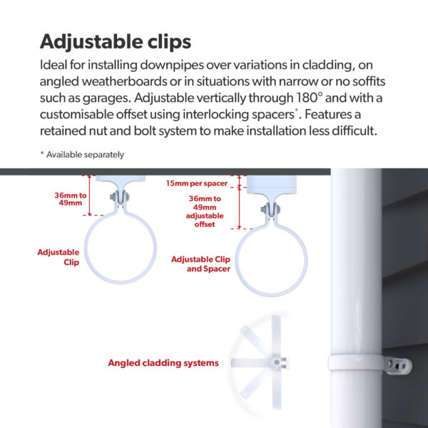 Marley adjustable pipe clips for downpipe