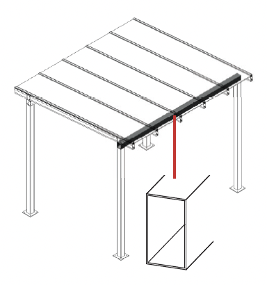 Aluminium beam for glazing 100x50