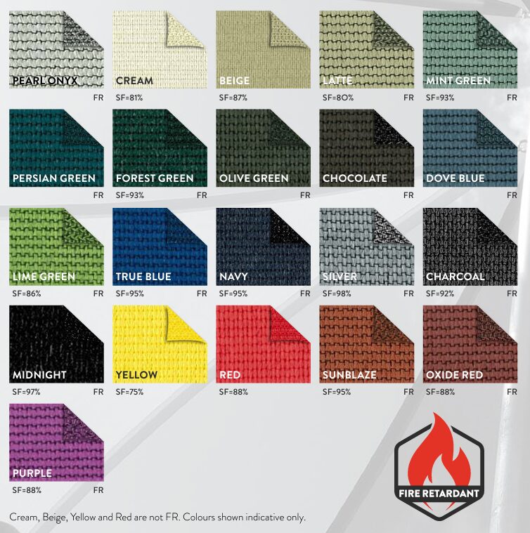 Extrablock 330 colours for shade sail NZ