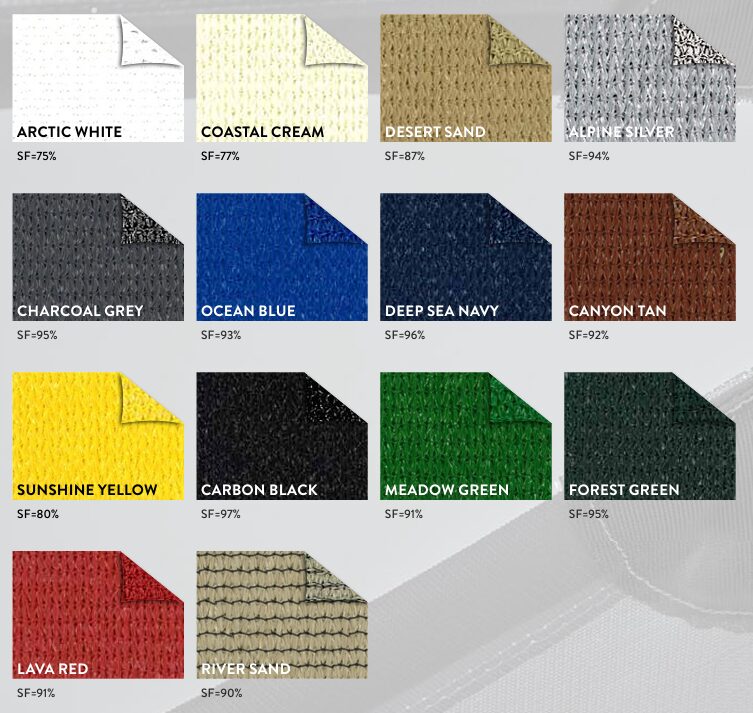 Shadetec 320 colours for shade sail NZ